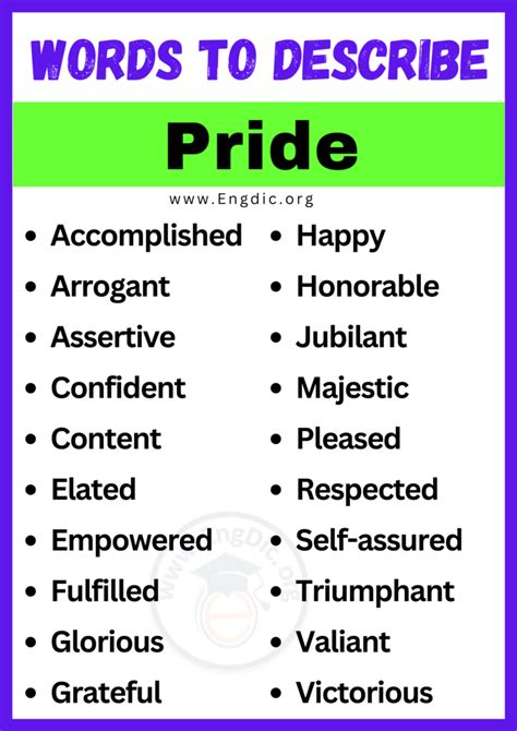 Best Words To Describe Pride Adjectives For Pride Engdic