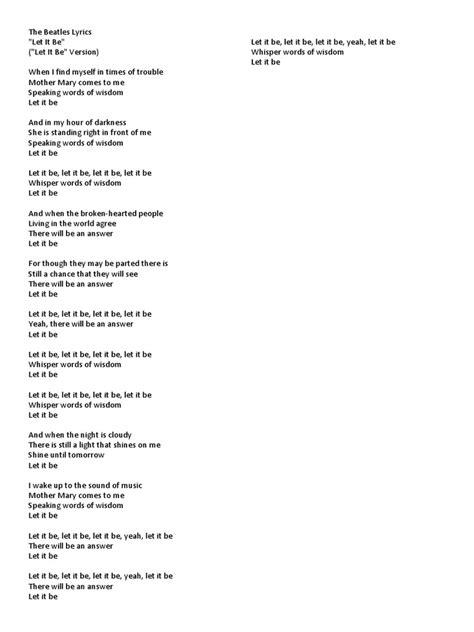 Let It Be Lyrics Beatles Pdf