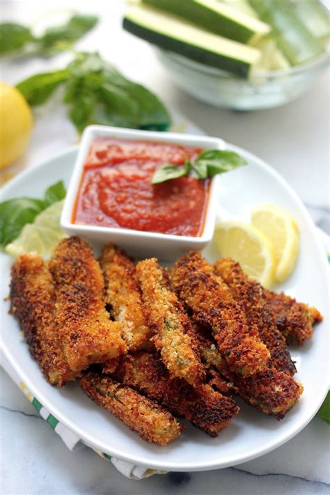 Crispy Zucchini Sticks with Spicy Marinara Dipping Sauce - Baker by Nature