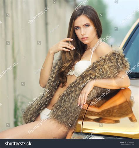 Beautiful Sexy Girl Bikini Fur Cape Stock Photo Shutterstock