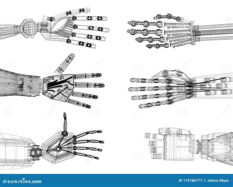 Robotic Arm Hands Architect Blueprint Isolated Stock Illustration