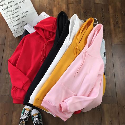 9 Colors Solid Color Sweatshirt Hooded Sweatshirt Fleece Lining Top ...