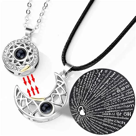 Sun Moon Magnetic Necklac Language I Love You Projection Pendant