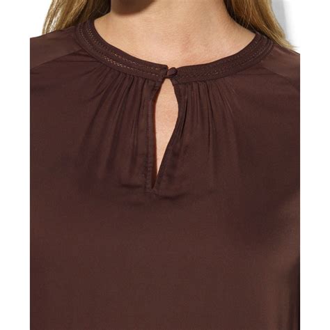 Lyst Lauren By Ralph Lauren Plus Size Long Sleeve Satin Blouse In Brown