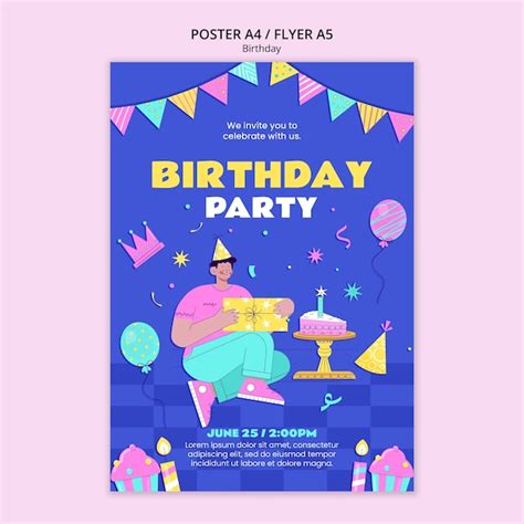 Cartel de celebración de cumpleaños de diseño plano Archivo PSD Gratis