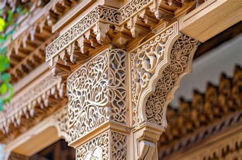 Close Up View Of Intricate Carvings And Patterns On A Wooden Structure