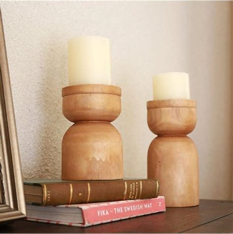 Duhaline Wooden Candle Pillar Holders Set Of Rustic Farmhouse Candle