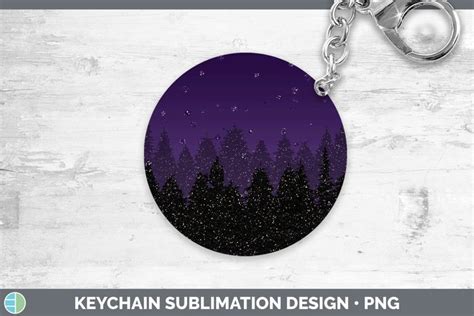 Glitter Purple Night Skyline Keychain Sublimation Keyring De