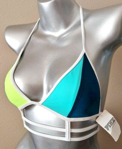 Nwt Victorias Secret Pink Strappy Cage Triangle Bikini Top Teal Color