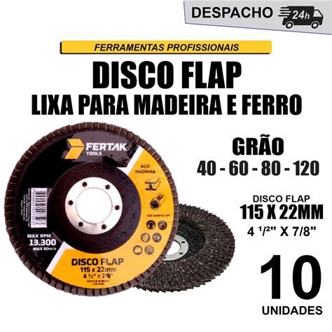 Kit 10 Disco Flap 4 1 2 Grão 40 60 80 120 Flap Disc Lixa Para