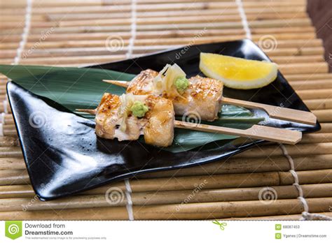 Japanese Swordfish Kushiyaki Skewered And Grilled Meat Stock Image