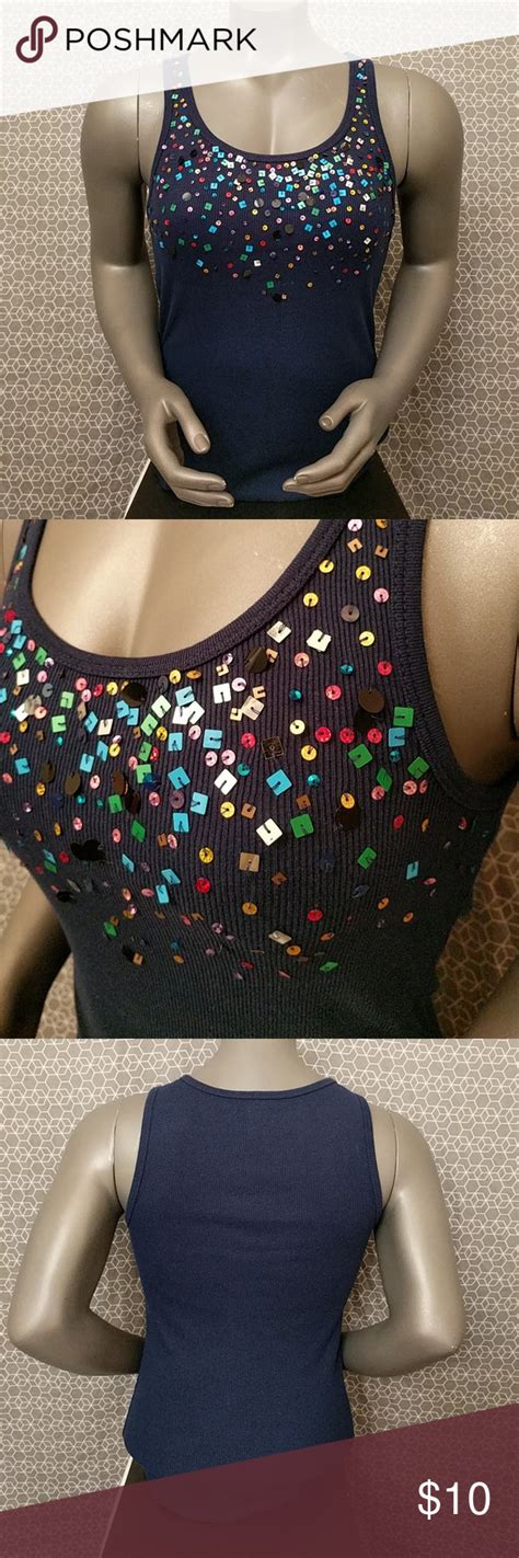 [old Navy] Sequin Navy Tank Top Tops Festival Shirts Clothes Design