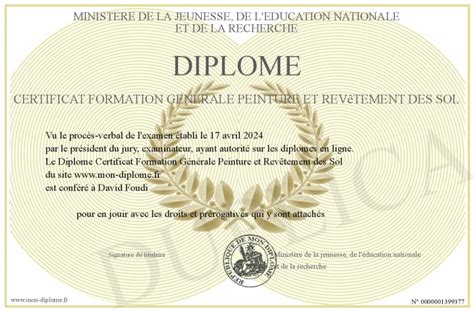 Diplome Certificat Formation Generale Peinture Et Revetement Des Sol