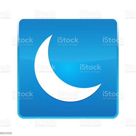 Crescent Half Moon Icon Shiny Blue Square Button Stock Illustration