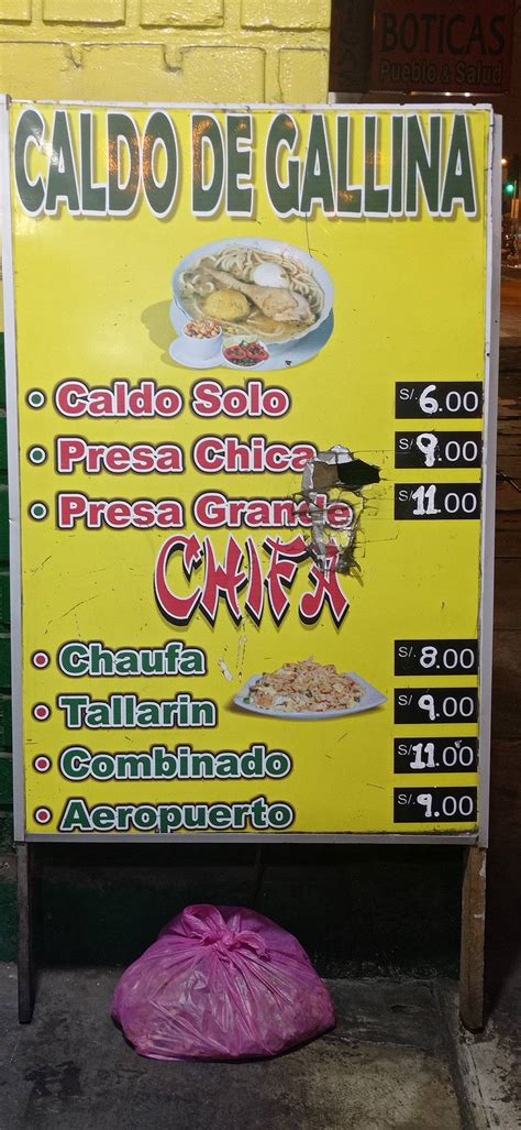 Carta Del Restaurante Caldo De Gallina Chifa El Chino Lima Av Jos