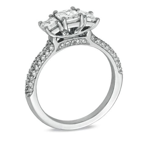 1 1 4 Ct T W Radiant Cut Diamond Three Stone Engagement Ring In Platinum H Si1 Engagement