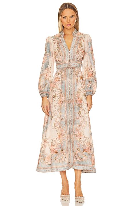 Zimmermann August Plunge Midi Dress In Sky Blue Floral Revolve