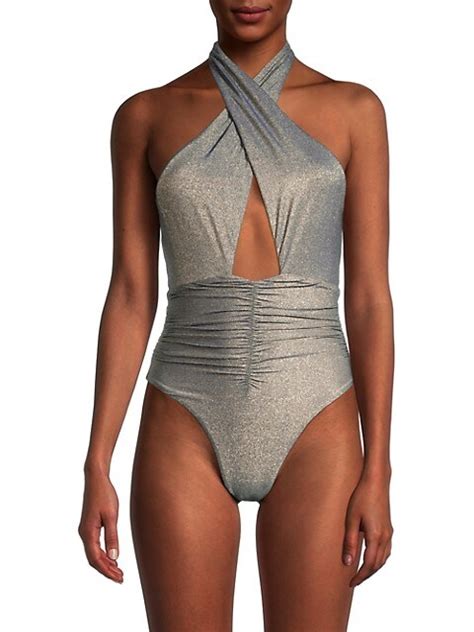 Shop Pq Celine Ruched Halter One Piece Swimsuit Saks Fifth Avenue