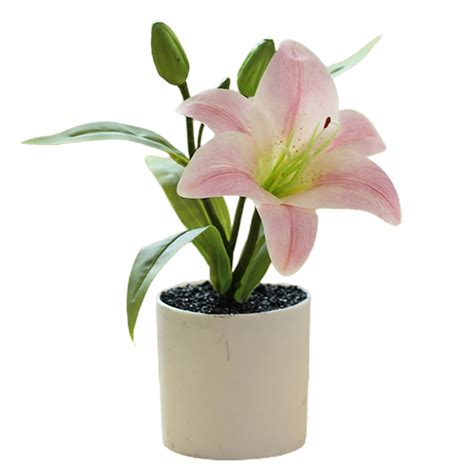 Temacd Fake Flower Pot Simulated Plastic Realistic Lily Bonsai