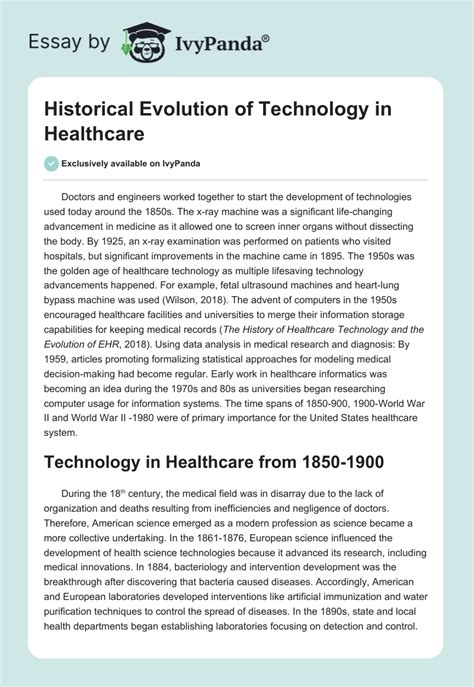 Historical Evolution of Technology in Healthcare - 668 Words | Essay Example