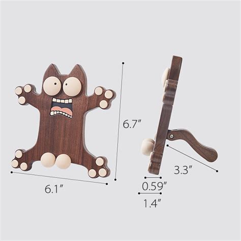 Funny Cat Phone Holder Walnut Wood Silicone Apollobox