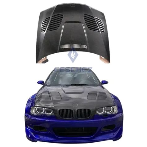 Gtr Style Carbon Fiber Engine Hood Bonnet Cover For Bme E46 3 Series