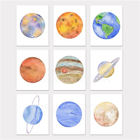 Watercolor Planets Art Prints Set Of Solar System Etsy Planets