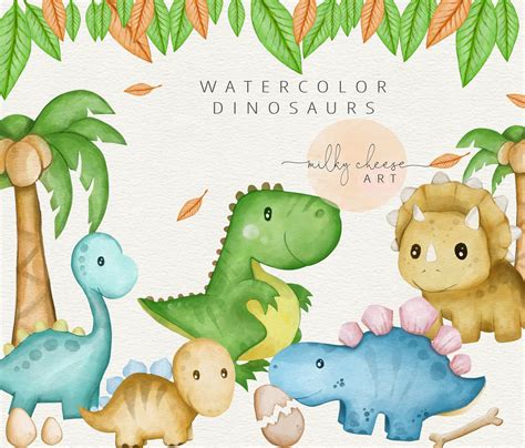 Watercolor Dino, Dinosaur Party Png, Animal Clip Art, Fairytale Anima ...