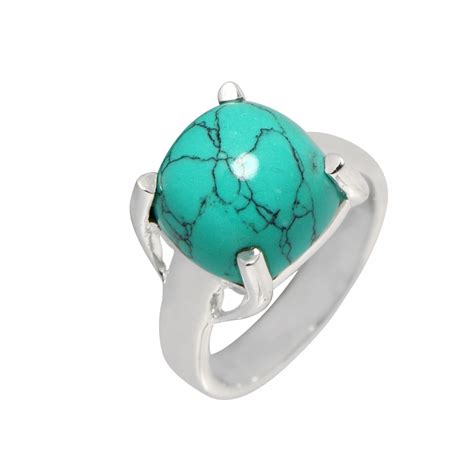 Bague Argent Turquoise Reconstitu E Coussin X Mm Ref