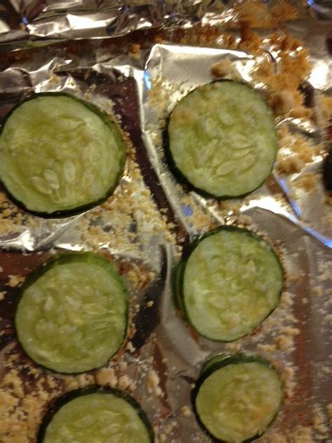 Parmesan Baked Cucumber Slices Cooked Cucumber Cucumber Chips Pickling Recipes