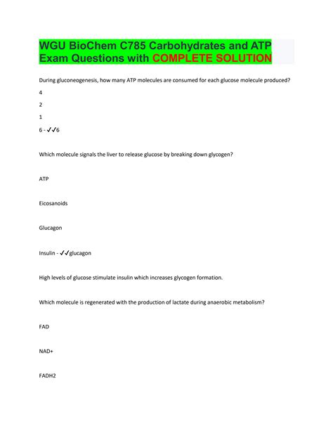 SOLUTION Wgu Biochem C785 Carbohydrates And Atp Exam Questions With