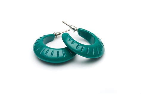 Bakelite Style Earrings Jade Green Fakelite Hoop Earrings Splendette