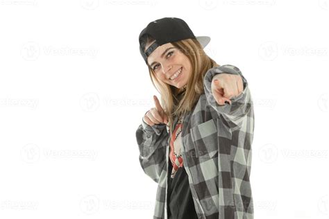 girl in hip-hop style clothes 16489149 Stock Photo at Vecteezy