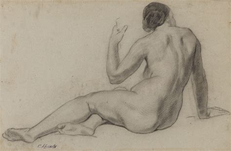 Christian Schussele Figure Study Female Nude Reclining With Arm