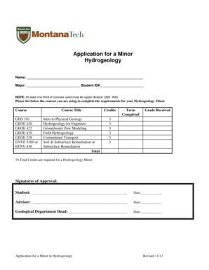 Fillable Online Mtech Application For A Minor In Hydrogeologydoc