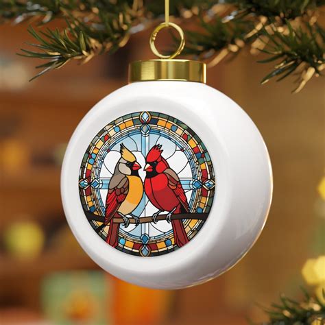 Stained Glass Cardinal Christmas Ornament Cardinal Pair Vintage Style Ball Ornament Bird Lover