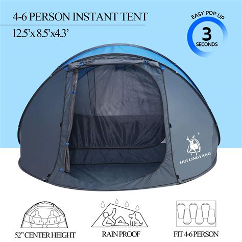 6 Person Easy Pop Up Tent125x85x535automatic Setupwaterproof Double Layerinstant