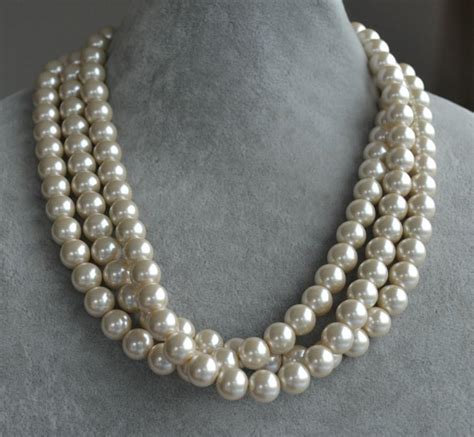 Champagne Pearl Necklacetriple Strand Glass Pearl Necklacewedding