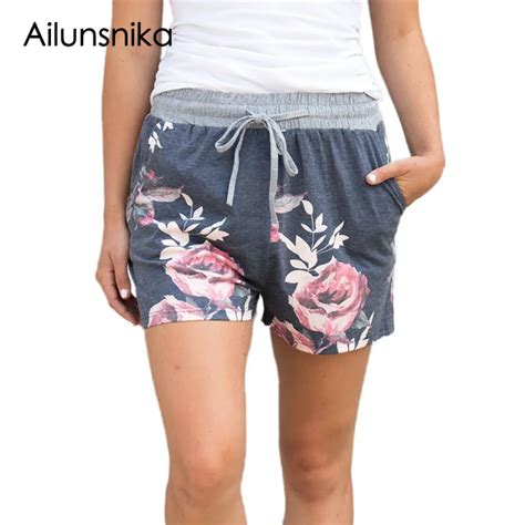 Ailunsnika Women Summer 2018 Short Pants Flush Floral Print Charcoal