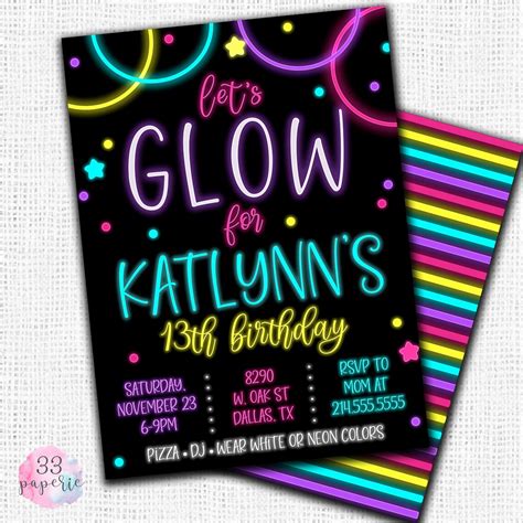 Glow Stick Party Invitation DIGITAL OR PRINTED | Etsy