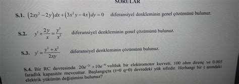 Solved SORULAR S 1 2xy 2y dx 3xºy 4x dy 0 Chegg