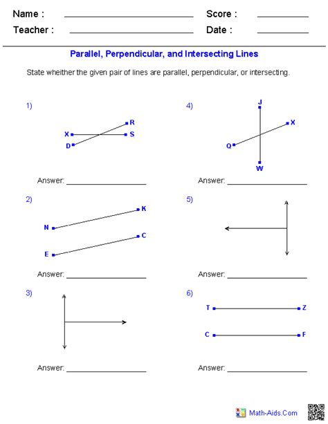 Parallel And Perpendicular Lines Worksheets With Answers