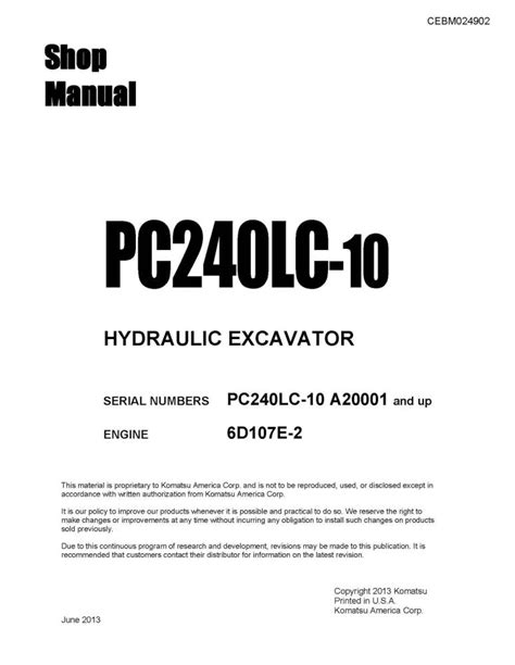 Excavadora Hidráulica Komatsu Pc240lc 10 Manual De Tienda Pdf