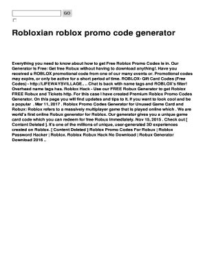 Fillable Online Robloxian Roblox Promo Code Generator Fax Email Print