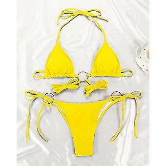 Kvinder Halter String Bikini Sæt Sexy Thong Fræk To Stykke Badedragter Solid Color Fruugo DK