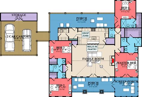 4 Bed Traditional Country House Plan With Carport 2455 Sq Ft