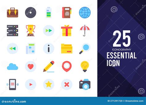 25 Essential Flat Icon Pack Vector Illustration Stock Vector