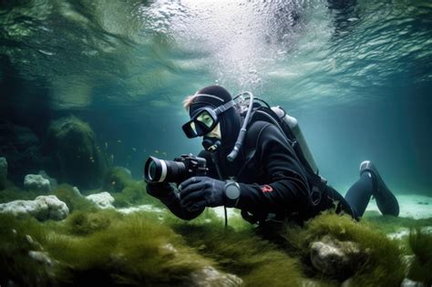 Premium Ai Image Underwater Photographer Capturing Aquatic Life In