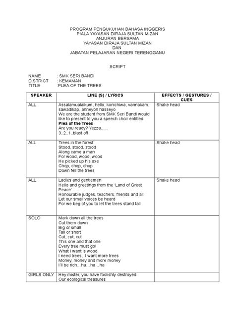 Speech Choir Plea Of The Trees Pdf Natural Environment Nature