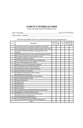 Free Parent Feedback Forms In Pdf Ms Word Excel Feedback For